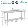 18" x 72" 18-Gauge Stainless Steel Commercial Work Table with 4" Backsplash and Undershelf