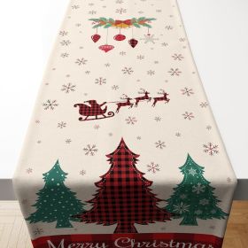 Christmas Decorations - Linen Christmas Table Runner | Xmas Tree Santa Elk Tablecloth Decorations Holiday Navidad Party Favors Decor Supplies Backdrop