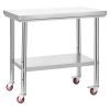 Stainless Steel Table, 24 x 35.4 Inches Food Prep Worktable with Wheels