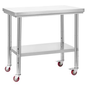 Stainless Steel Table, 24 x 35.4 Inches Food Prep Worktable with Wheels