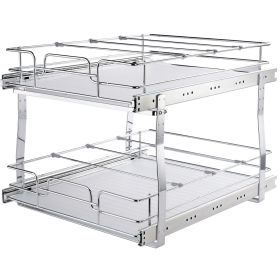 2 Tier 20"Wx21"Dx15"H Pull Out Cabinet Organizer, Heavy Duty Slide Out Pantry Shelves, Steel Roll Out Drawers, Sliding Drawer Storage for Home