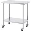 Stainless Steel Work Table 24 x 36 x 38 Inch, with 4 Wheels, 3 Adjustable Height Levels