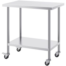 Stainless Steel Work Table 24 x 36 x 38 Inch, with 4 Wheels, 3 Adjustable Height Levels