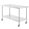 Stainless Steel Work Table 30 x 60 x 38 Inch, with 4 Wheels, 3 Adjustable Height Levels
