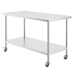Stainless Steel Work Table 30 x 60 x 38 Inch, with 4 Wheels, 3 Adjustable Height Levels