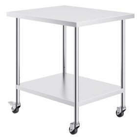 Stainless Steel Work Table 30 x 36 x 38 Inch, with 4 Wheels, 3 Adjustable Height Levels