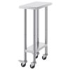 Stainless Steel Work Table 24 x 12 x 38 Inch, 500 LBS Load Capacity with 4 Wheels, 3 Adjustable Height Levels