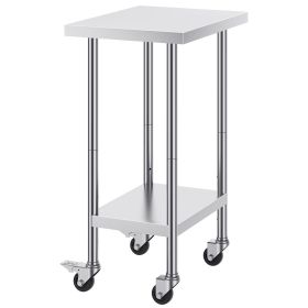Stainless Steel Work Table 24 x 18 x 38 Inch, with 4 Wheels, 3 Adjustable Height Levels