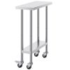 Stainless Steel Work Table 30 x 12 x 38 Inch, with 4 Wheels, 3 Adjustable Height Levels