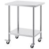 Stainless Steel Work Table 24 x 30 x 38 Inch, with 4 Wheels, 3 Adjustable Height Levels
