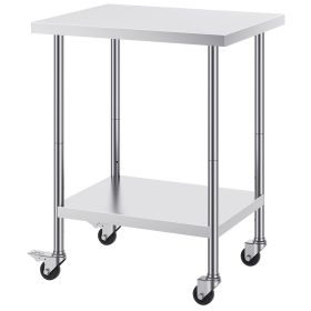 Stainless Steel Work Table 24 x 30 x 38 Inch, with 4 Wheels, 3 Adjustable Height Levels