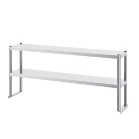 Double Overshelf, Double Tier Stainless Steel Overshelf, 12 x 60 Inch Double Deck Overshelf, Height Adjustable Overshelf Prep Work Table for Kitchen