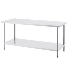 Stainless Steel Prep Table, 30 x 72 x 34 Inch, 920 lbs Load Capacity, Heavy Duty Metal Worktable with 3 Adjustable Height Levels