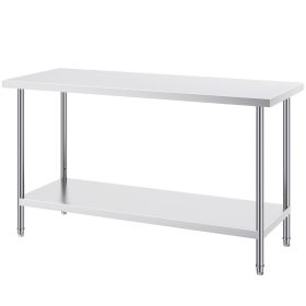 Stainless Steel Prep Table, 24 x 60 x 34 Inch, 840 lbs Load Capacity, Heavy Duty Metal Worktable with 3 Adjustable Height Levels