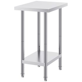 Stainless Steel Prep Table, 24 x 18 x 34 Inch, 640 lbs Load Capacity, Heavy Duty Metal Worktable with 3 Adjustable Height Levels