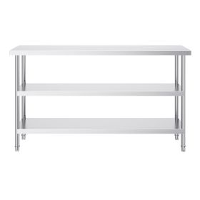 Stainless Steel Food Prep Table, 14 x 60 x 34 Inch Commercial Kitchen Worktable, with 2 Adjustable Undershelf