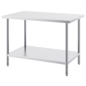 Stainless Steel Prep Table, 30 x 48 x 34 Inch, 880 lbs Load Capacity, Heavy Duty Metal Worktable with 3 Adjustable Height Levels