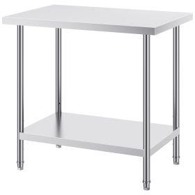 Stainless Steel Prep Table, 24 x 36 x 34 Inch, 750 lbs Load Capacity, Heavy Duty Metal Worktable with 3 Adjustable Height Levels