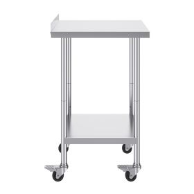 24 x 24 x 40 Inch Stainless Steel Work Table, Commercial Food Prep Worktable with Casters, Heavy Duty Prep Worktable