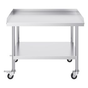 Stainless Steel Work Table, 30 x 36 x 30 Inch Commercial Food Prep Worktable with 4 Wheels, Casters, 3-Sided Backsplash Heavy Duty Prep Worktable