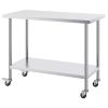 Stainless Steel Work Table 24 x 48 x 38 Inch, with 4 Wheels, 3 Adjustable Height Levels
