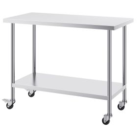 Stainless Steel Work Table 24 x 48 x 38 Inch, with 4 Wheels, 3 Adjustable Height Levels