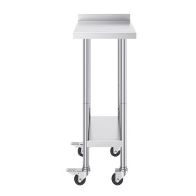 24 x 15 x 40 Inch Stainless Steel Work Table, Commercial Food Prep Worktable with Casters, Heavy Duty Prep Worktable
