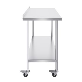24 x 60 x 40 Inch Stainless Steel Work Table, Commercial Food Prep Worktable with Casters, Heavy Duty Prep Worktable