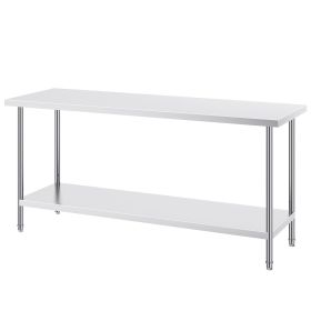 Stainless Steel Prep Table, 24 x 72 x 34 Inch, 880 lbs Load Capacity, Heavy Duty Metal Worktable with 3 Adjustable Height Levels