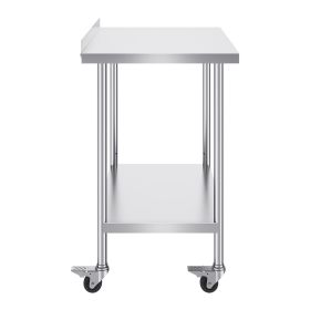 24 x 36 x 40 Inch Stainless Steel Work Table, Commercial Food Prep Worktable with Casters, Heavy Duty Prep Worktable