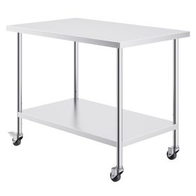 Stainless Steel Work Table 30 x 48 x 38 Inch, with 4 Wheels, 3 Adjustable Height Levels