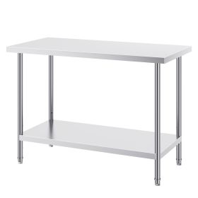 Stainless Steel Prep Table, 24 x 48 x 34 Inch, 800 lbs Load Capacity, Heavy Duty Metal Worktable with 3 Adjustable Height Levels