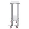 Stainless Steel Work Table 12 x 24 x 34 Inch, 700 LBS Load Capacity with 4 Wheels, 3 Adjustable Height Levels