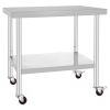 Stainless Steel Work Table 36 x 30 x 34 Inch, 700 LBS Load Capacity with 4 Wheels, 3 Adjustable Height Levels