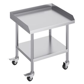 Stainless Steel Work Table, 24 x 28 x 30 Inch Commercial Food Prep Worktable with 4 Wheels, Casters, 3-Sided Backsplash Heavy Duty Prep Worktable