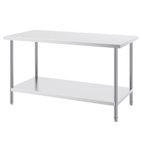 Stainless Steel Prep Table, 30 x 60 x 34 Inch, 910 lbs Load Capacity, Heavy Duty Metal Worktable with 3 Adjustable Height Levels