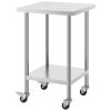 Stainless Steel Work Table 24 x 24 x 38 Inch, 700 LBS Load Capacity with 4 Wheels, 3 Adjustable Height Levels