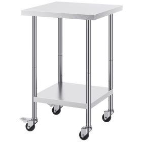 Stainless Steel Work Table 24 x 24 x 38 Inch, 700 LBS Load Capacity with 4 Wheels, 3 Adjustable Height Levels