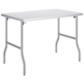 Folding Commercial Prep Table, 48 x 30 Inch Commercial Worktable Workstation, Heavy-duty Stainless Steel Folding Table with 300 lbs Load