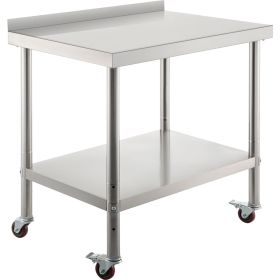 Stainless Steel Prep Table, 36 x 24 x 35 Inch, 440lbs Load Capacity Heavy Duty Metal Worktable with Backsplash Adjustable Undershelf & 4 Casters