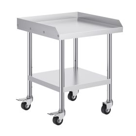 Stainless Steel Work Table, 24 x 24 x 30 Inch Commercial Food Prep Worktable with 4 Wheels, Casters, 3-Sided Backsplash Heavy Duty Prep Worktable