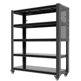 78"H 5 Tier Adjustable Shelving with Pegboard and Wheel, Heavy Duty Storage Shelves, Metal Shelving Unit Multipurpose Shelf for Warehouses, Garages