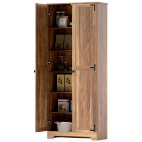 72" Farmhouse Pantry Cabinet, Freestanding Food Pantry Cabinet with Adjustable Shelves, Brown