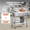 24 x 36 x 40 Inch Stainless Steel Work Table, Commercial Food Prep Worktable with Casters, Heavy Duty Prep Worktable