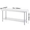 Stainless Steel Prep Table, 24 x 72 x 34 Inch, 880 lbs Load Capacity, Heavy Duty Metal Worktable with 3 Adjustable Height Levels