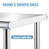 Stainless Steel Prep Table, 30 x 30 x 36 Inch, 800lbs Load Capacity Heavy Duty Metal Worktable with Adjustable Undershelf & Feet