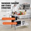 Stainless Steel Prep Table, 24 x 48 x 34 Inch, 800 lbs Load Capacity, Heavy Duty Metal Worktable with 3 Adjustable Height Levels