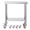 Stainless Steel Work Table 30 x 18 x 34 Inch, 700 LBS Load Capacity with 4 Wheels, 3 Adjustable Height Levels