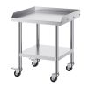 Stainless Steel Work Table, 24 x 24 x 30 Inch Commercial Food Prep Worktable with 4 Wheels, Casters, 3-Sided Backsplash Heavy Duty Prep Worktable