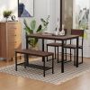 4-Piece Dining Set Industrial Wooden Table Chairs Bench Storage Rack Rustic Brown Black